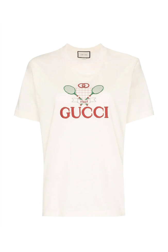 Gucci White Retro Logo T-Shirt Tennis Print Release Sporty 