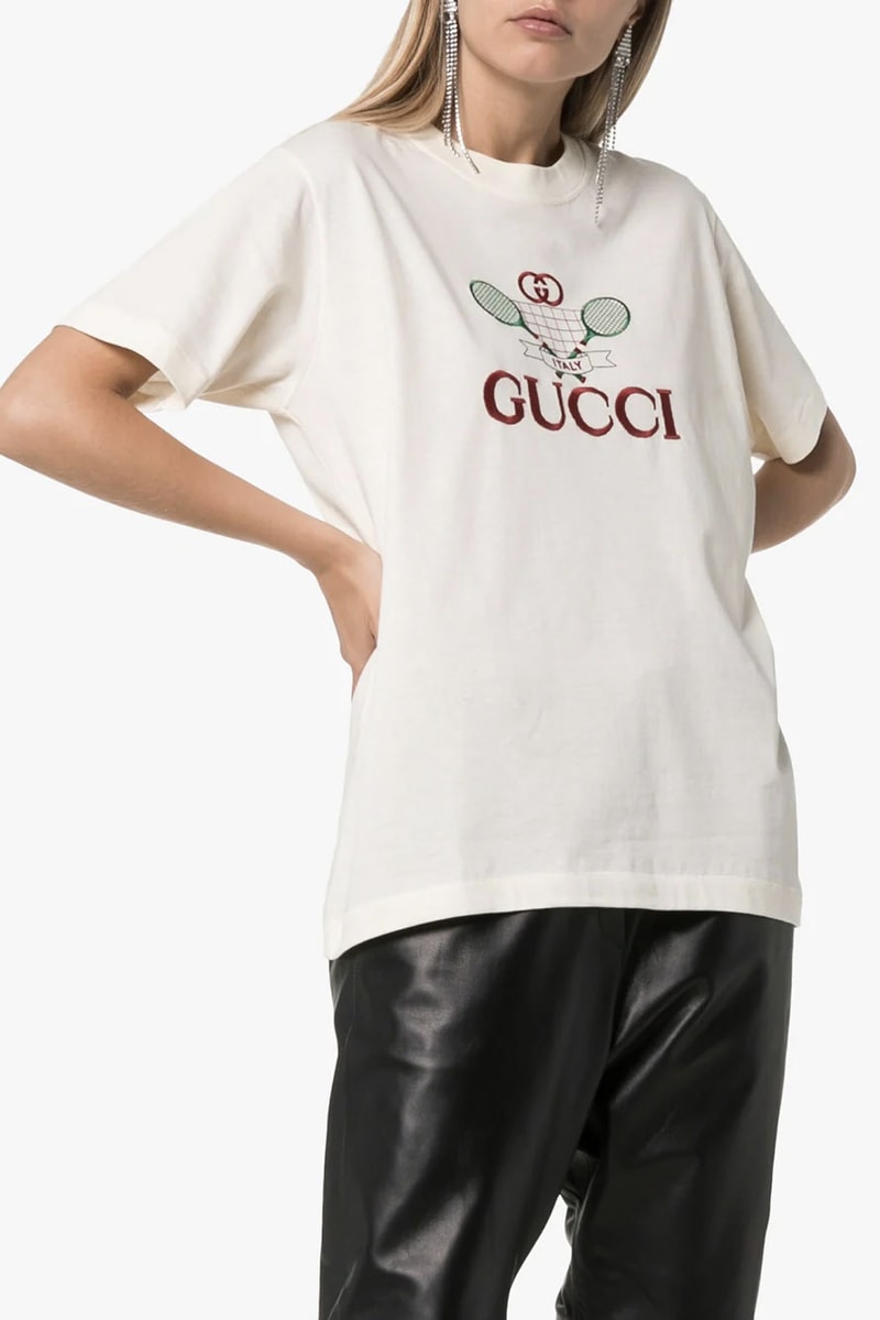 Gucci White Retro Logo T-Shirt Tennis Print Release Sporty 