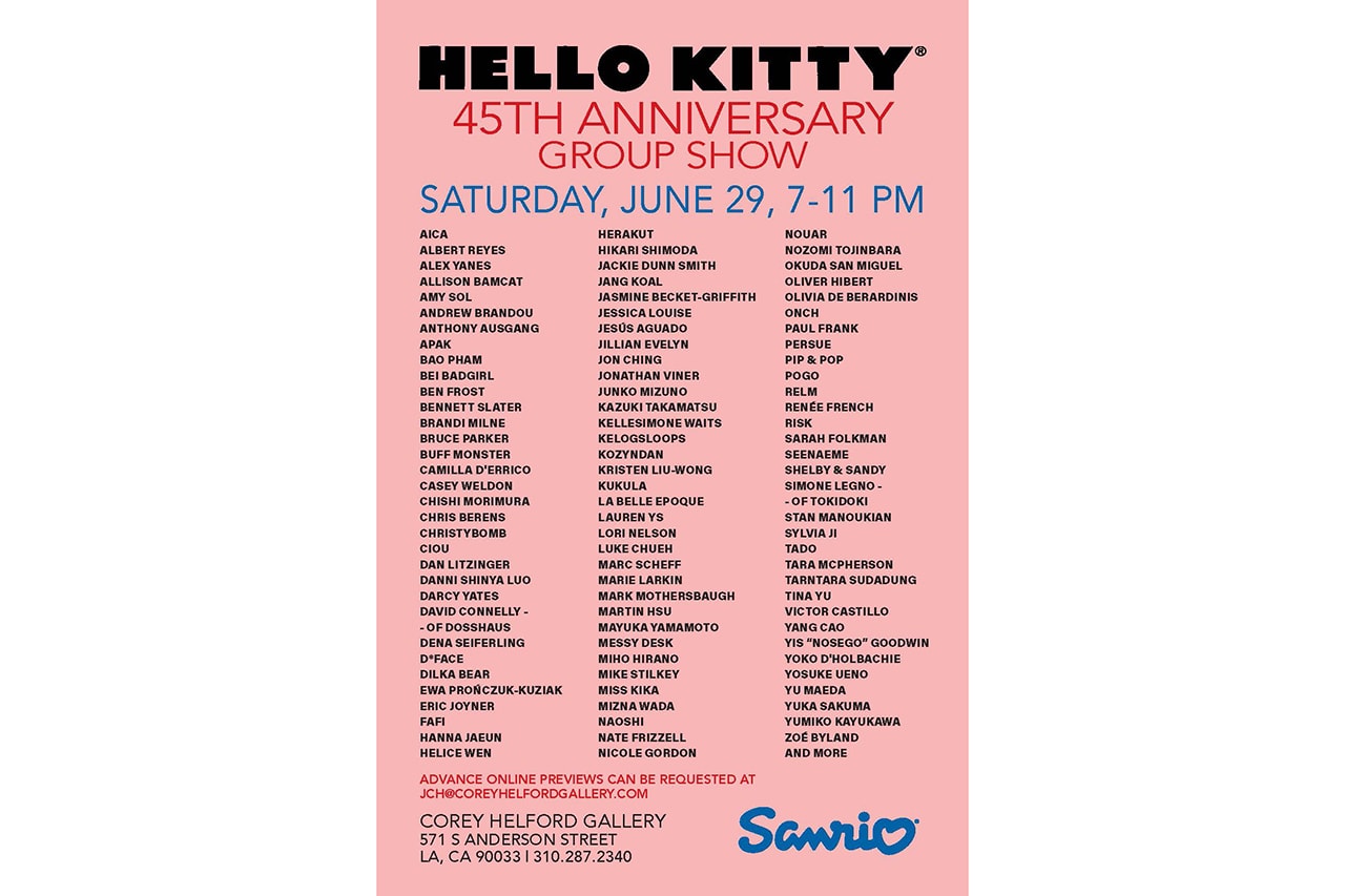 Hello Kitty 45th Anniversary Group Art Show La Hypebae - hello kitty roblox id jazmin