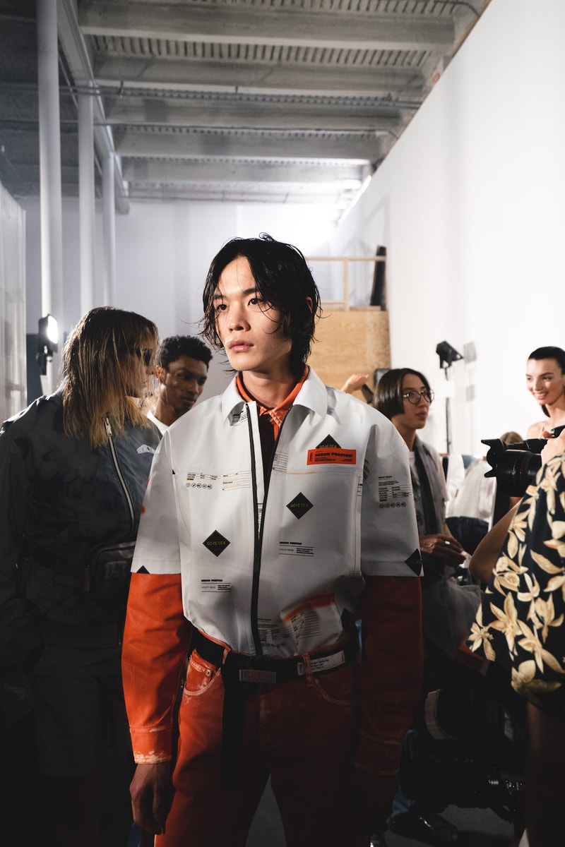 Heron Preston Spring/Summer 2020 Collection PFWM Paris Fashion Week Mens Backstage Gigi Hadid Nike GORE-TEX Collaboration Levis Alton Masson Range Behind The Scenes Streetwear