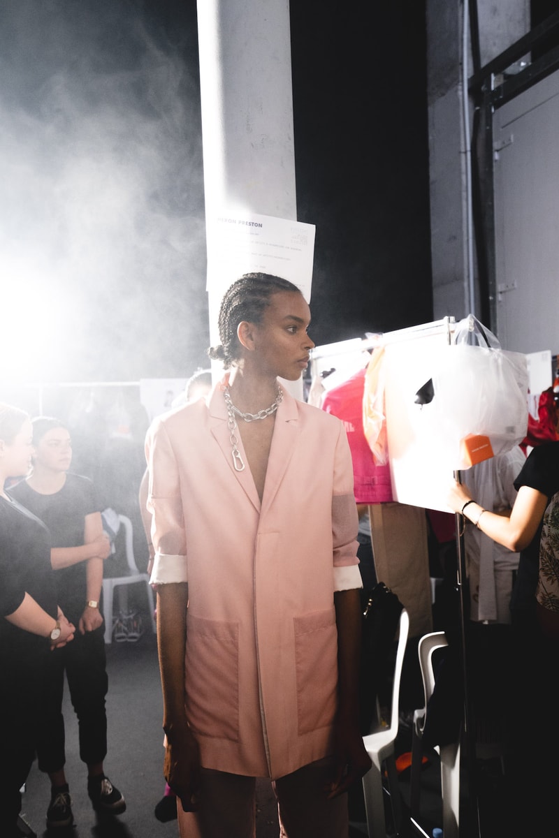 Heron Preston Spring/Summer 2020 Collection PFWM Paris Fashion Week Mens Backstage Gigi Hadid Nike GORE-TEX Collaboration Levis Alton Masson Range Behind The Scenes Streetwear
