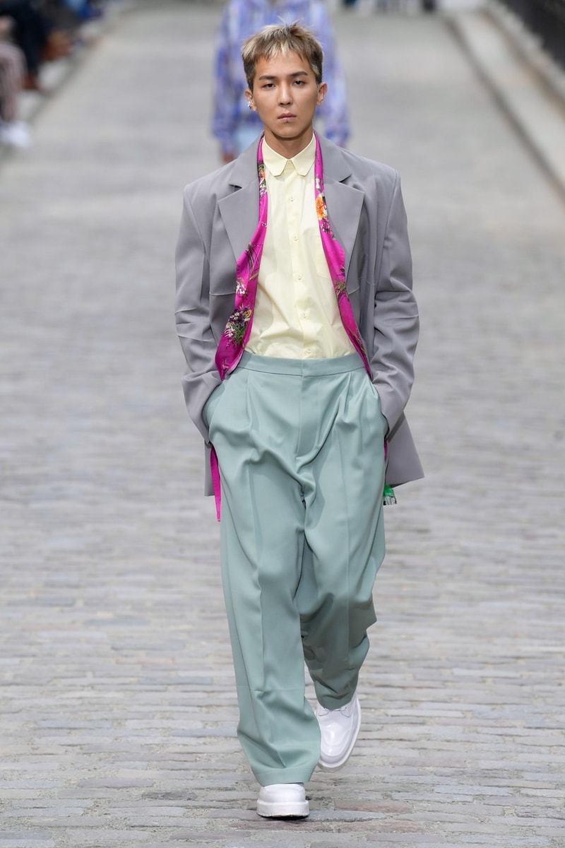 Louis Vuitton Virgil Abloh Spring Summer 2020 Paris Fashion Week Men's Show Collection Blazer Grey Shirt Yellow Pants Green