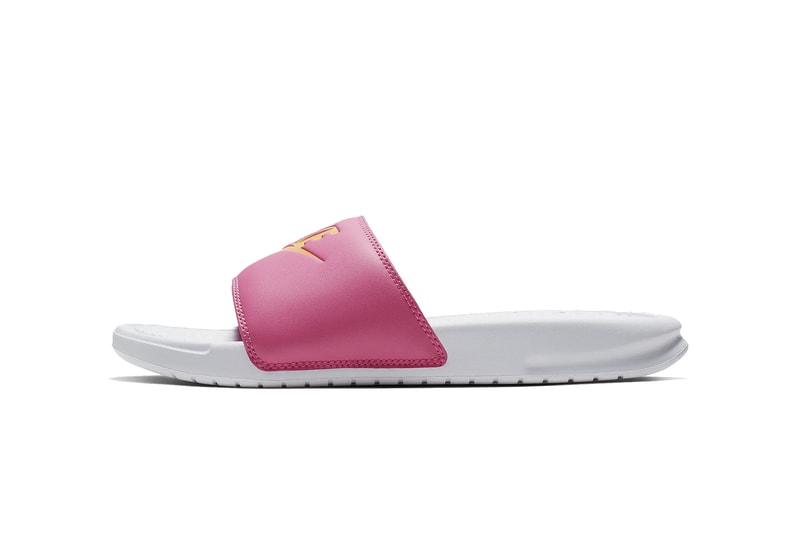 Nike Benassi Logo Slides Pink/White Summer Drop Black Sandal Pool Shoe Slippers Streetwear 