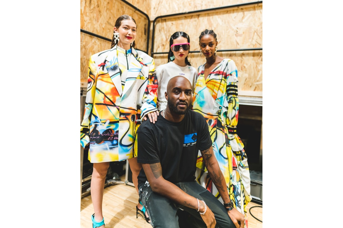 Off-White Virgil Abloh Spring Summer 2020 Paris Fashion Week Show Collection Backstage Gigi Hadid Blazer White Green Blue Red