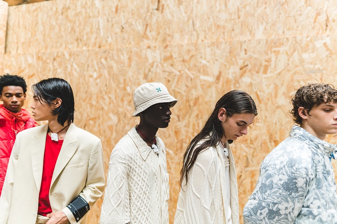 Off-White Virgil Abloh Spring Summer 2020 Paris Fashion Week Show Collection Backstage Gigi Hadid Blazer White Green Blue Red