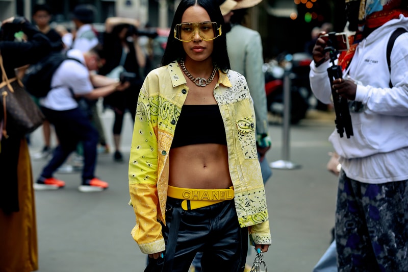 Paris Fashion Week Men's Spring Summer 2020 Street Style Aleali May Shirt Belt Yellow Pants Black