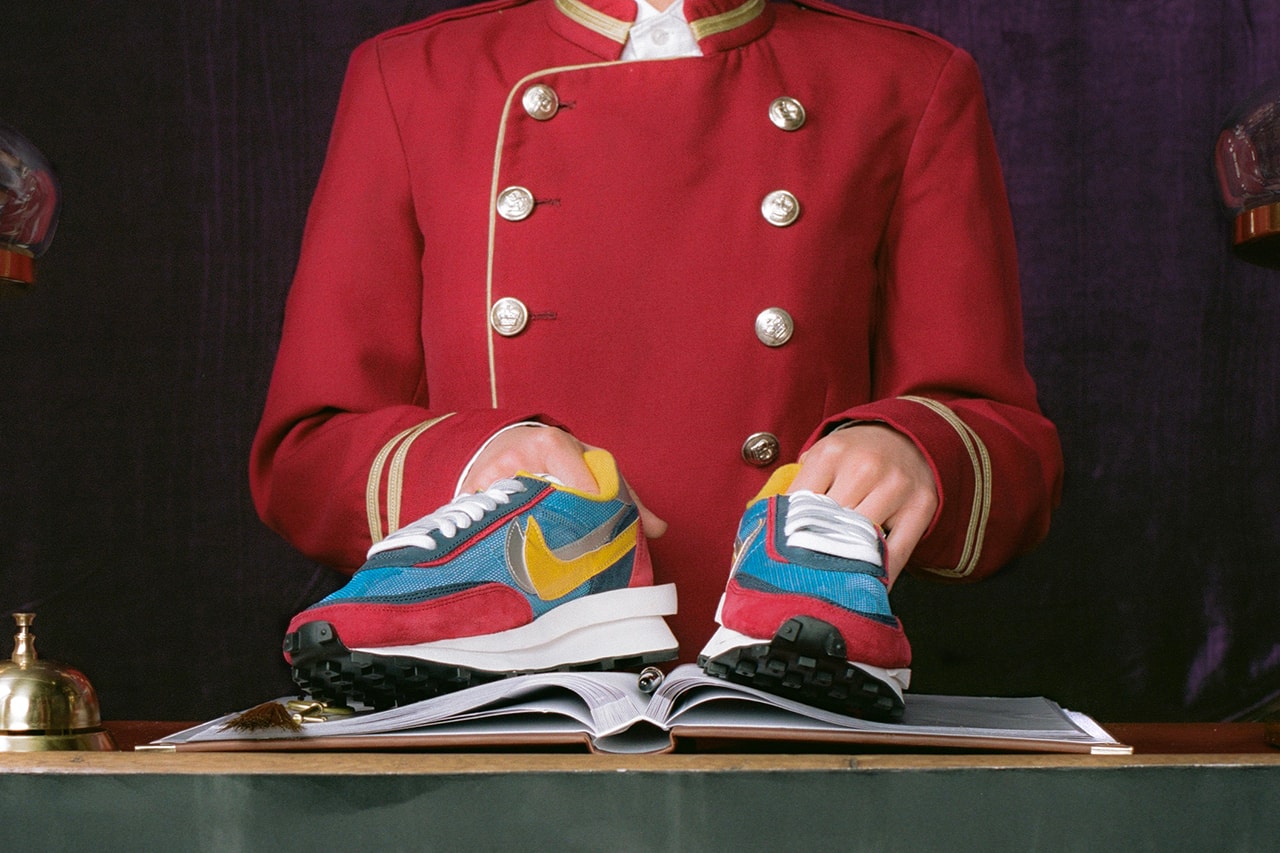 sacai x Nike LDWaffle Blazer Mid Editorial Wes Anderson The Grand Budapest Hotel Bellboy Uniform Green Yellow Orange