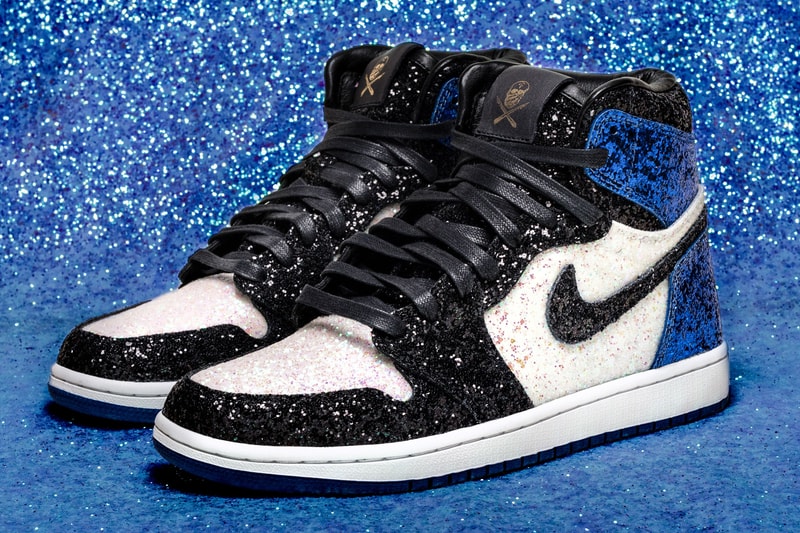 The Shoe Surgeon fragment design Blue Black White Pearl Glitter Air Jordan 1 Sneaker