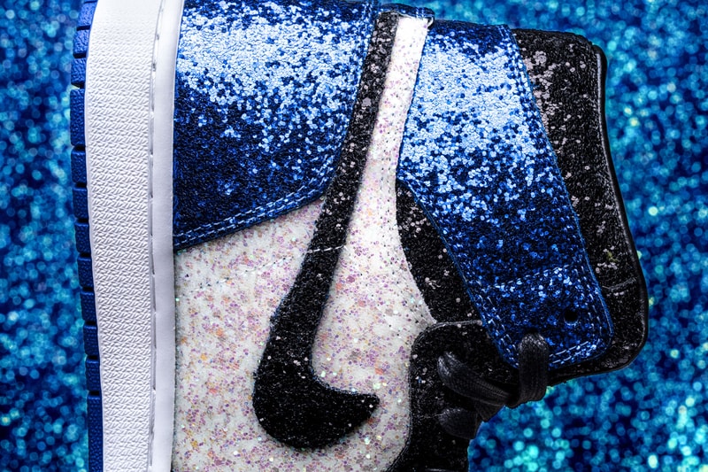 The Shoe Surgeon fragment design Blue Black White Pearl Glitter Air Jordan 1 Sneaker