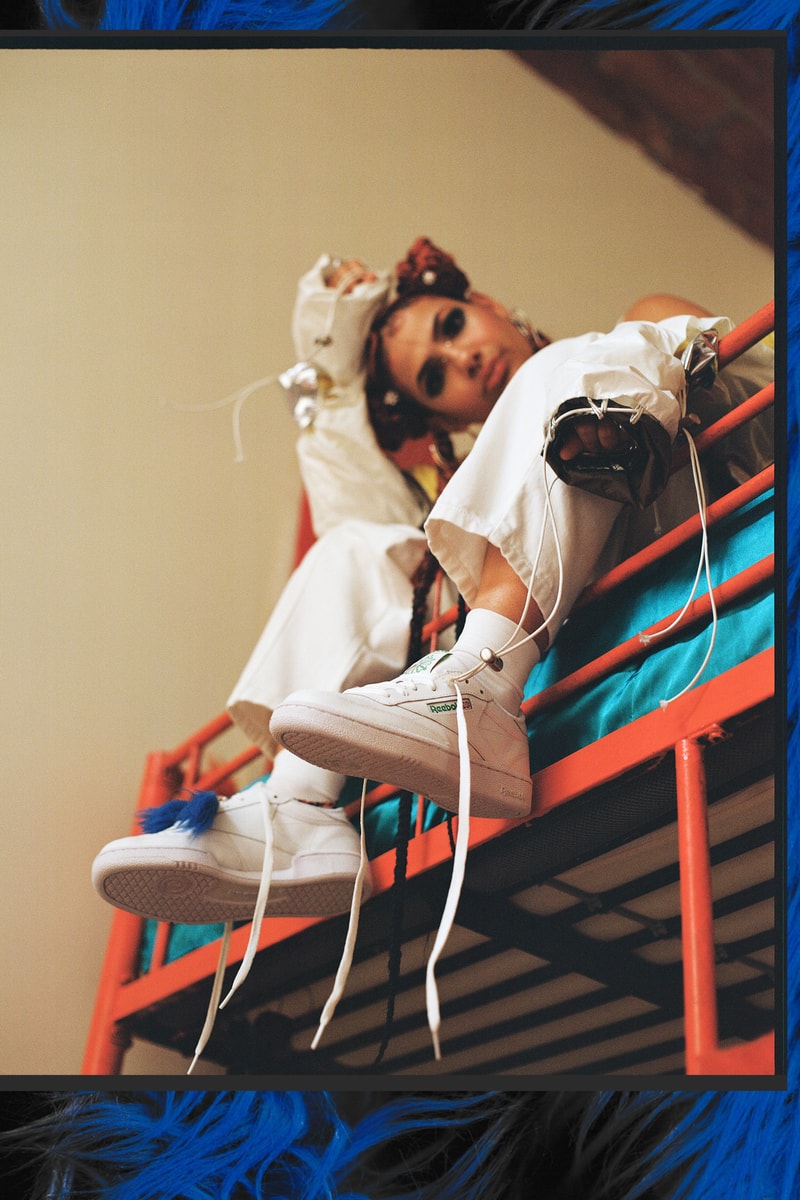 Reebok Sport The Unexpected Club C Campaign Uzumaki Cepeda Fur Accessory Pants Shirt White Accessory Blue