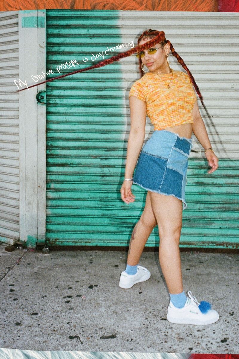 Reebok Sport The Unexpected Club C Campaign Uzumaki Cepeda Shirt Orange Skirt Blue Shoes White
