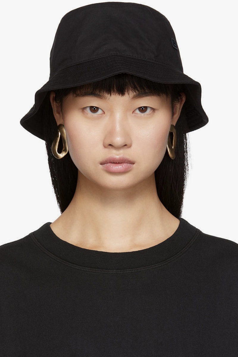 Acne Studios Summer Logo Bucket Hat Pink Black Face Applique Cotton Accessory 