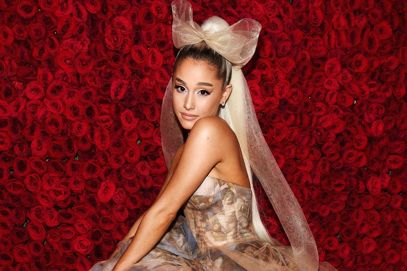 ariana grande acting met gala bow high ponytail dress cat eye makeup beauty hair singer thank u next roses