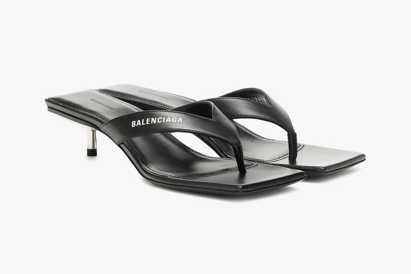 balenciaga metal 40 black leather flip flop sandal heel