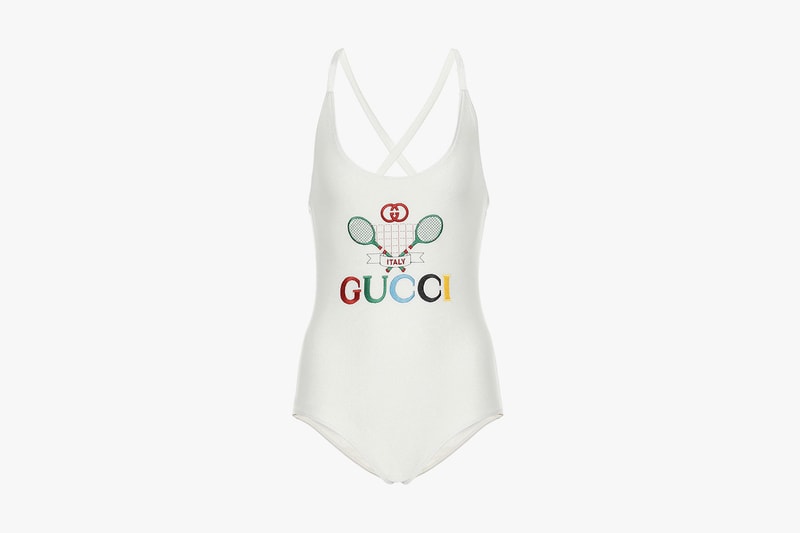 gucci swimsuit one piece swimwear bikini alesandro michele mytheresa embroidery tennis