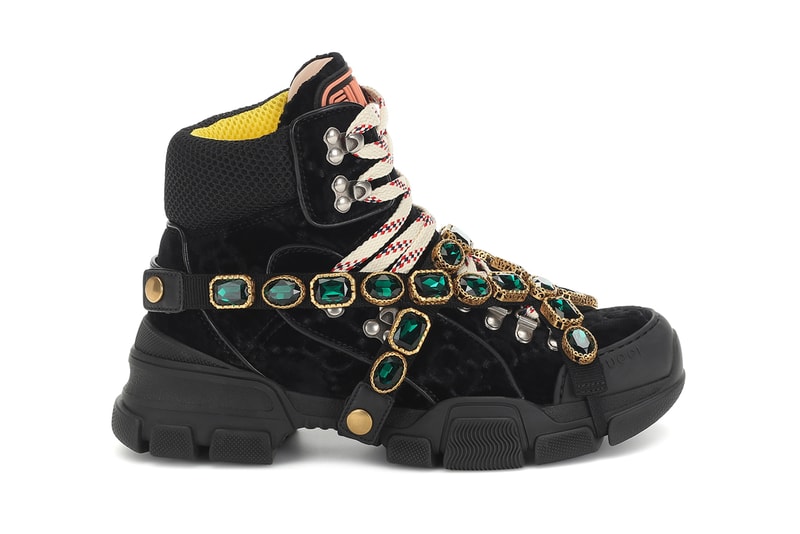 gucci flashtrek velvet sneakers green crystals