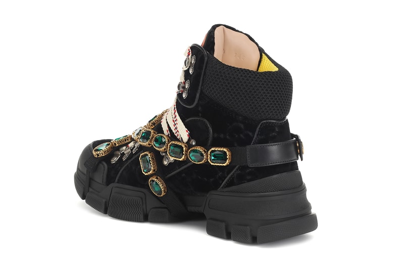 gucci flashtrek velvet sneakers green crystals