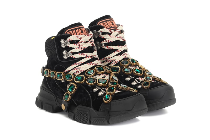 gucci flashtrek velvet sneakers green crystals