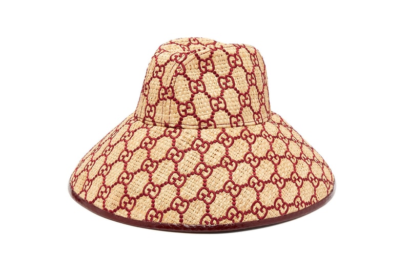 gucci GG logo raffia sun hat snakeskin print trim