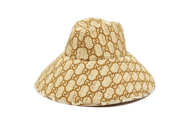 gucci GG logo raffia sun hat snakeskin print trim