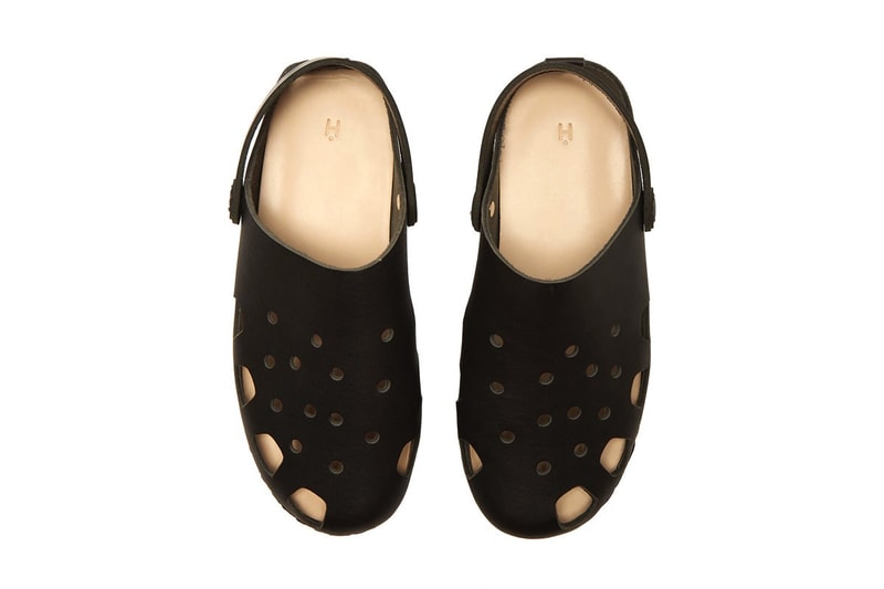 hender scheme japanese design leather black crocs cut out sandals