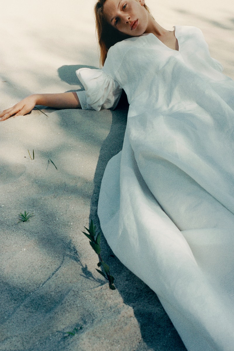 jil sander summer project capsule collection natural materials sustainable fashion clothes minimal dresses jumpsuits shirts hats sandals beach towel unisex footwear accessories