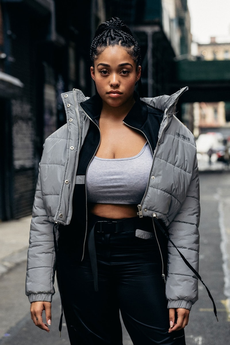 jordyn woods street snap drop top puffer jacket makeup look beauty braids model influencer social media star  
