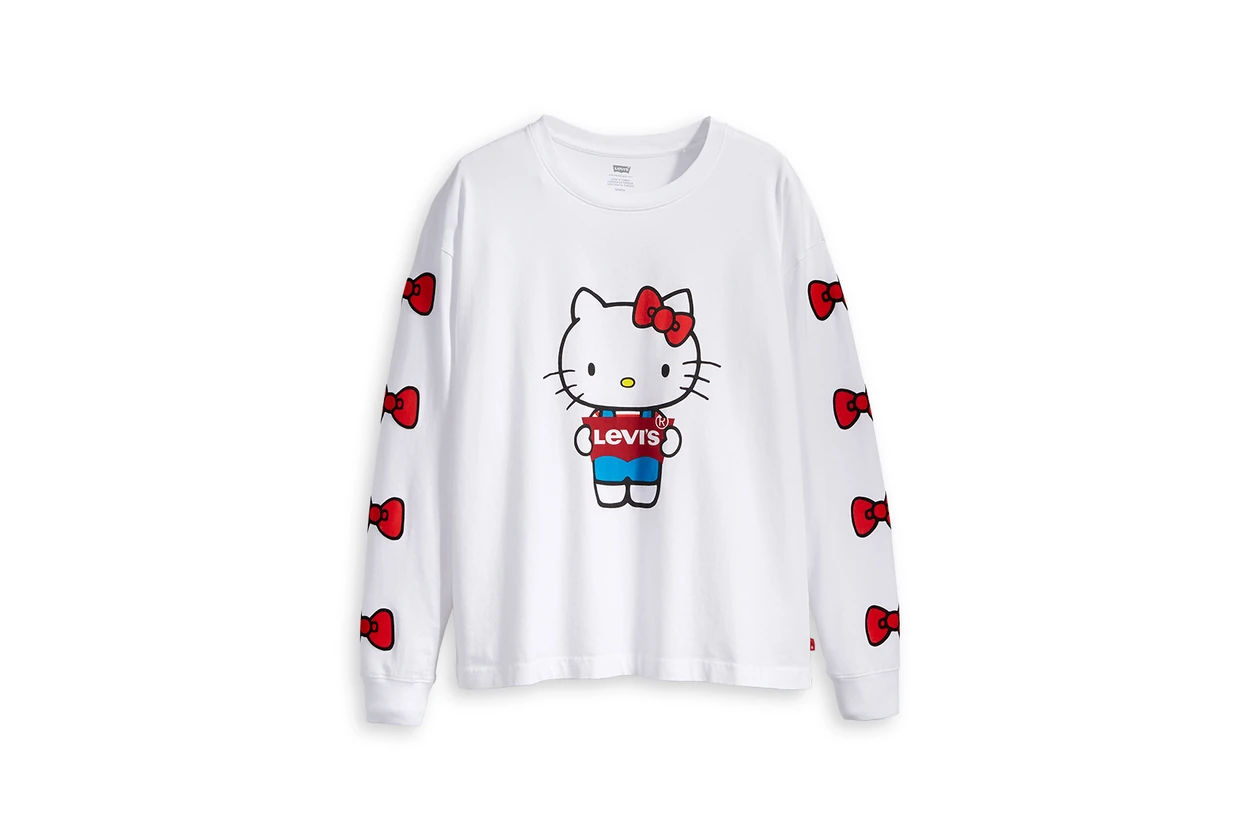 levis hello kitty anniversary collaboration collection womens girls limited edition tshirts overalls hoodies denim jackets jeans bags