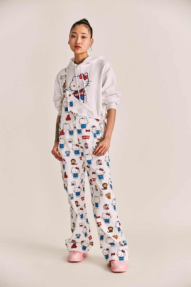 levis hello kitty anniversary collaboration collection womens girls limited edition tshirts overalls hoodies denim jackets jeans bags