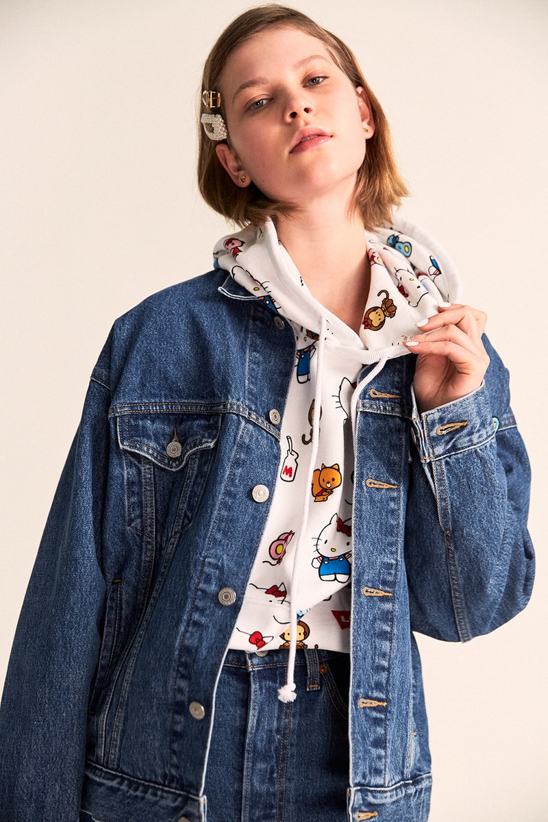 levis hello kitty anniversary collaboration collection womens girls limited edition tshirts overalls hoodies denim jackets jeans bags