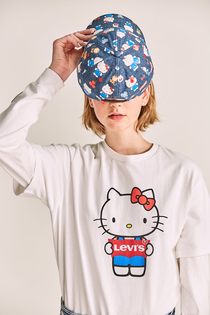 levis hello kitty anniversary collaboration collection womens girls limited edition tshirts overalls hoodies denim jackets jeans bags