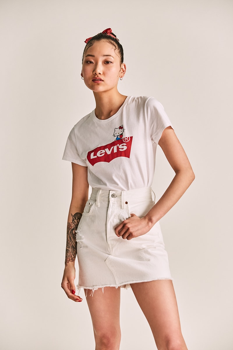 levis hello kitty anniversary collaboration collection womens girls limited edition tshirts overalls hoodies denim jackets jeans bags