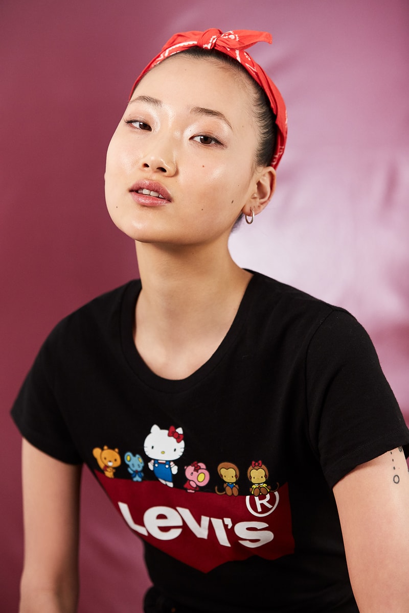 levis hello kitty anniversary collaboration collection womens girls limited edition tshirts overalls hoodies denim jackets jeans bags