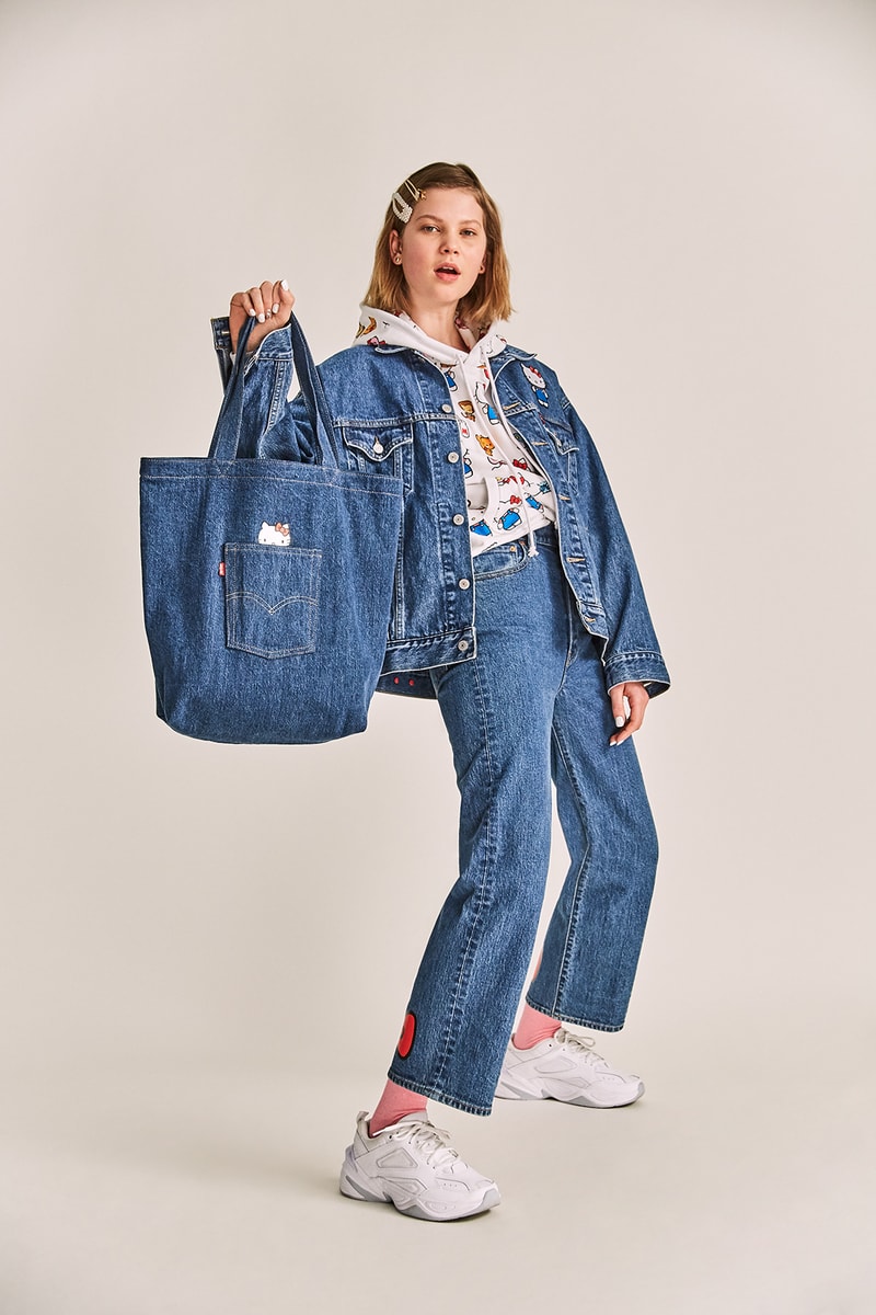 levis hello kitty anniversary collaboration collection womens girls limited edition tshirts overalls hoodies denim jackets jeans bags