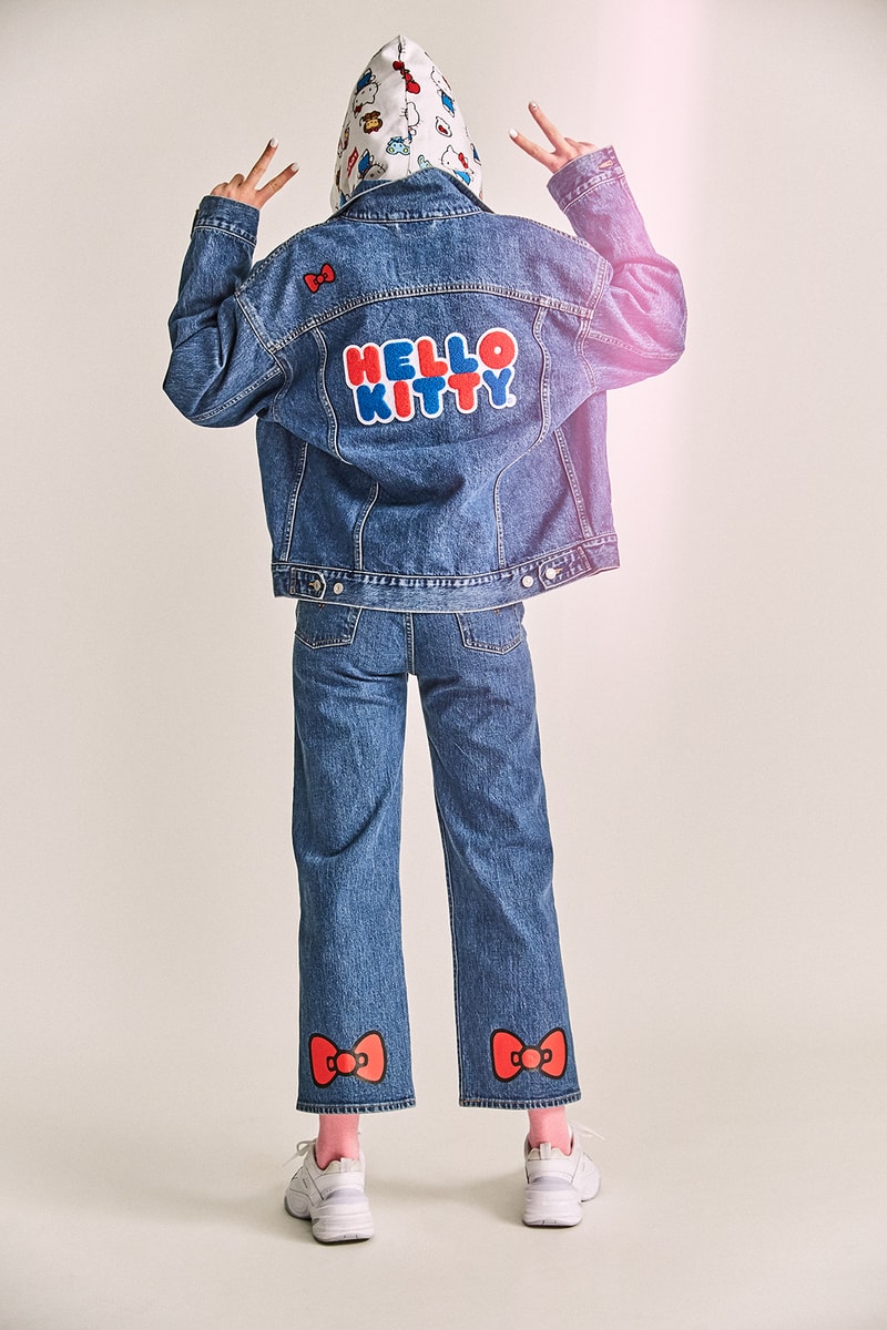 levis hello kitty anniversary collaboration collection womens girls limited edition tshirts overalls hoodies denim jackets jeans bags
