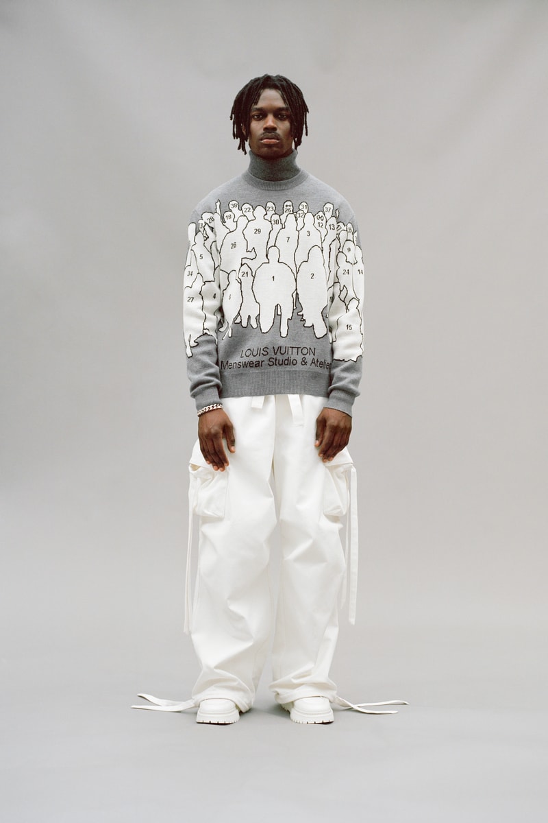Louis Vuitton Men's Pre-Spring 2020 Lookbook Sweater Grey Pants White