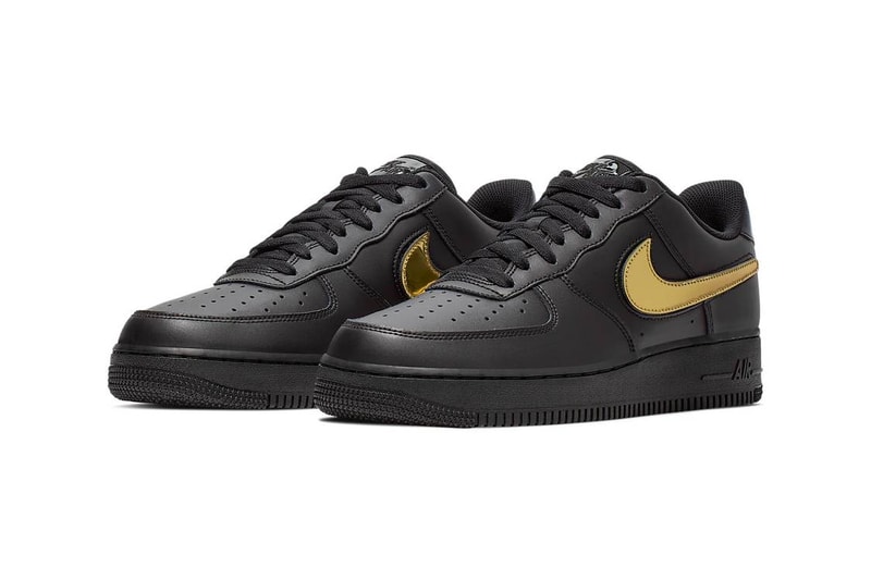 Nike Air Force 1 Black Gold Swoosh