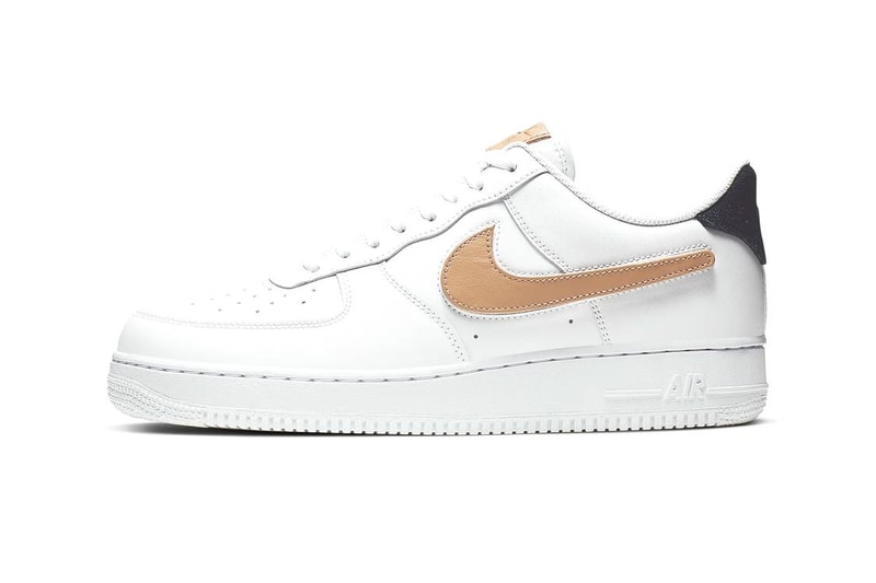 Nike Air Force 1 White Gold Swoosh