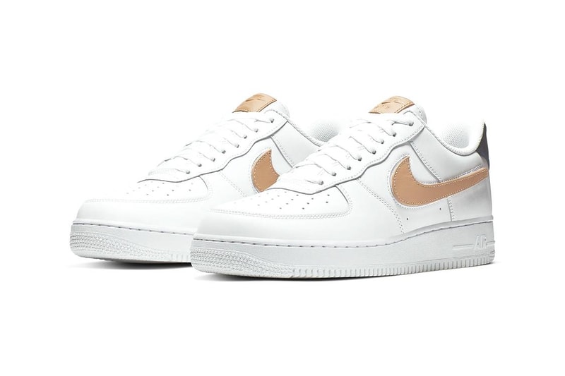 Nike Air Force 1 White Gold Swoosh