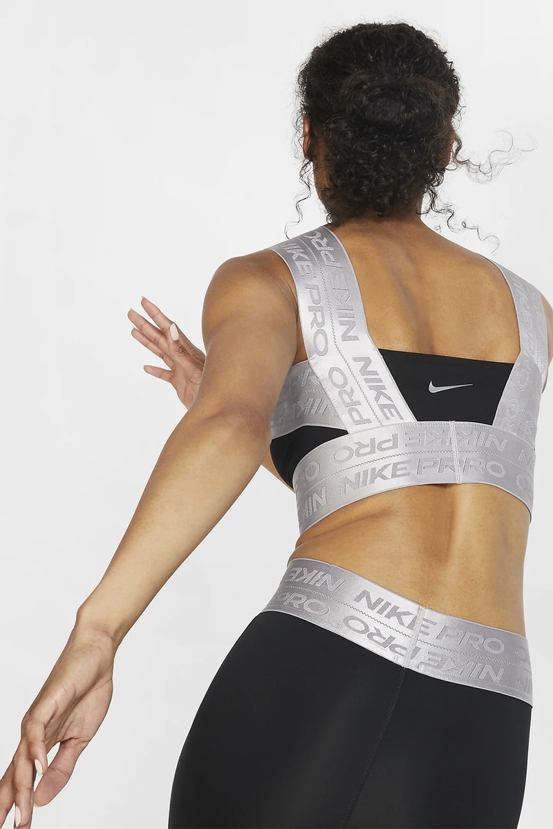 nike pro tank sports bra workout fitness gym athleisure sportswear clothes black metallic silver juniper fog thunder grey