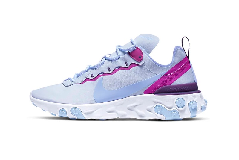 nike react element 55 football grey hyper violet grand purple psychic blue