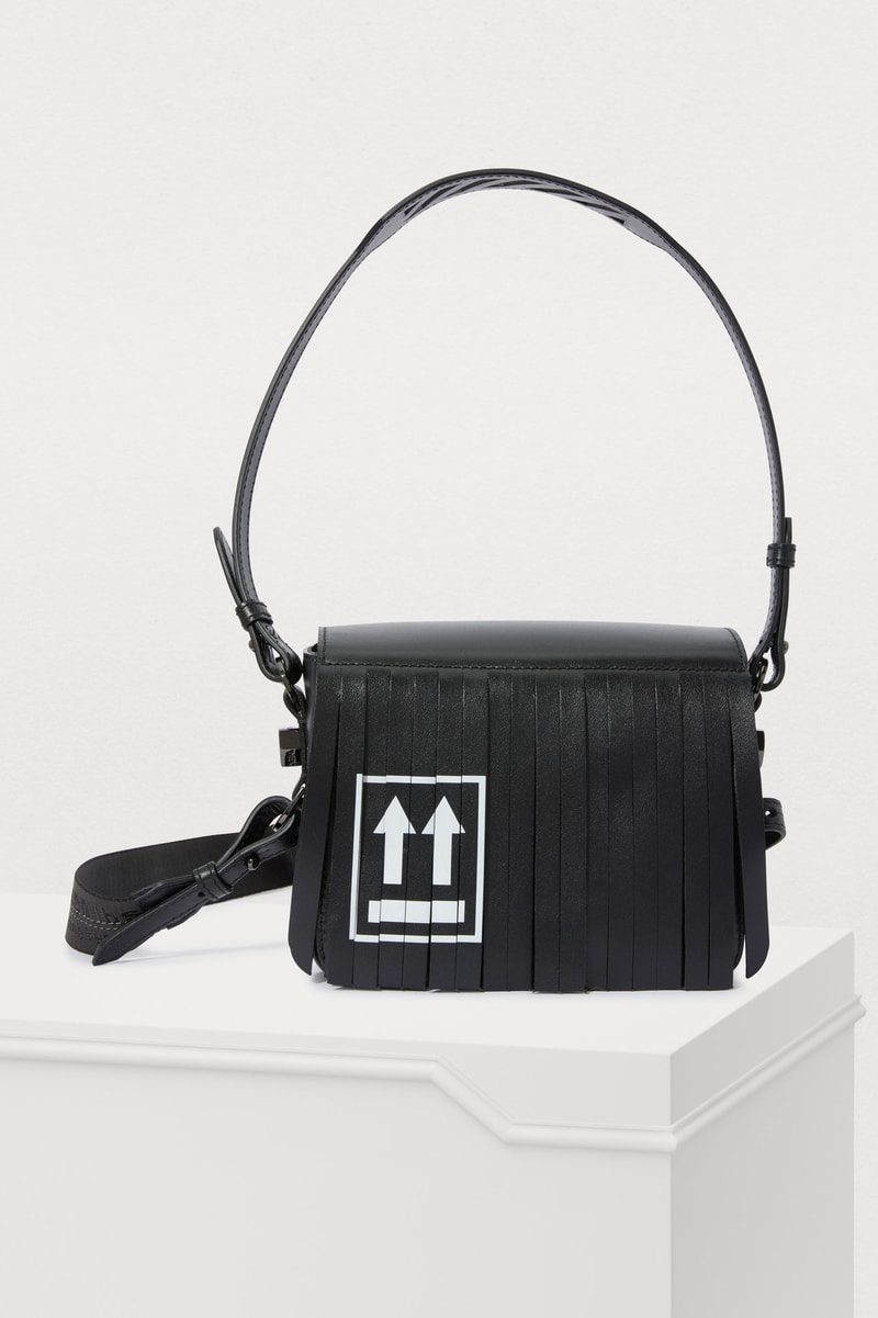 off-white binder clip bag black leather fringe shoulder crossbody