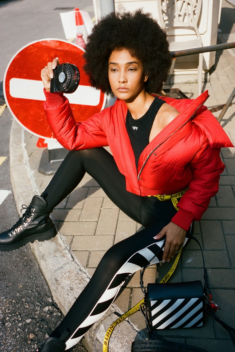 off white pre fall 2019 collection hbxwm hbx fashion designer streetwear clothes editorial photoshoot model jackets denim bags 