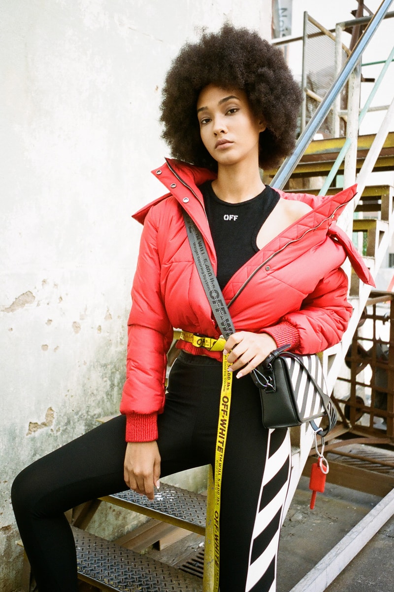 off white pre fall 2019 collection hbxwm hbx fashion designer streetwear clothes editorial photoshoot model jackets denim bags 