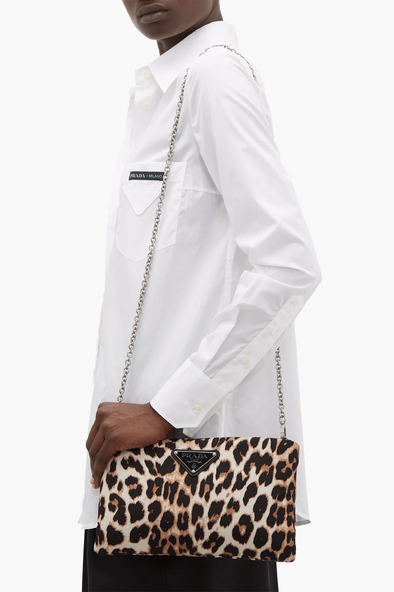 Prada Leopard Print Logo Crossbody Bag Chain Brown Beige Trendy Trend Animal Print Purse Pouch Clutch Accessory