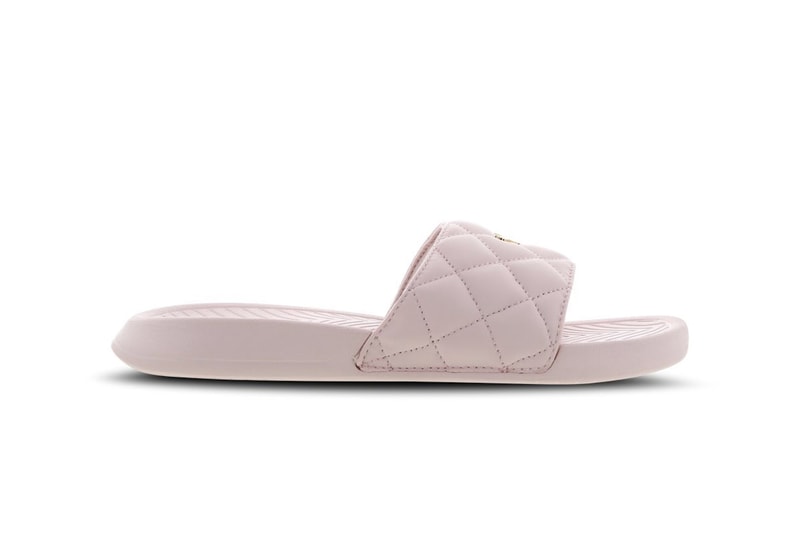 PUMA Pastel Pink Popcat Slides Summer Sandals Quilted Gold Hardware Logo Shoe Beach Pool Sporty