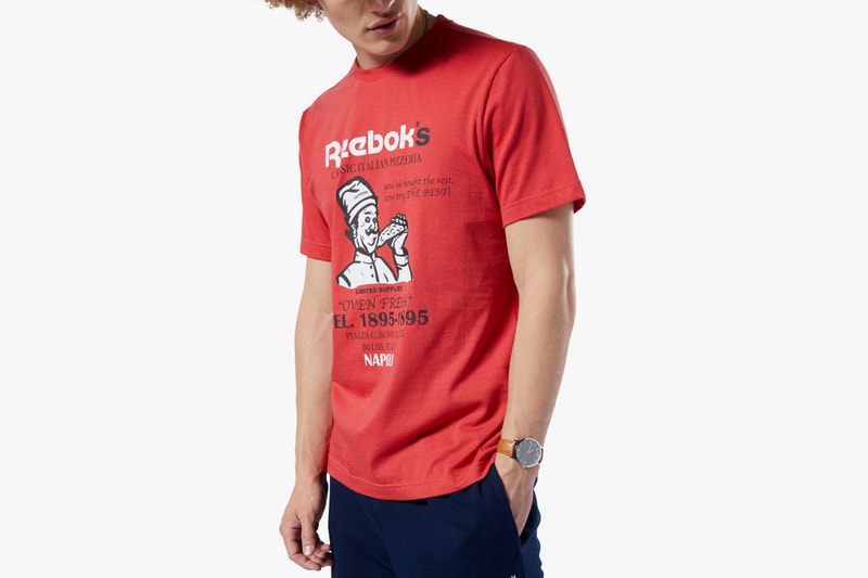 reebok classics food pack pizza red t-shirt