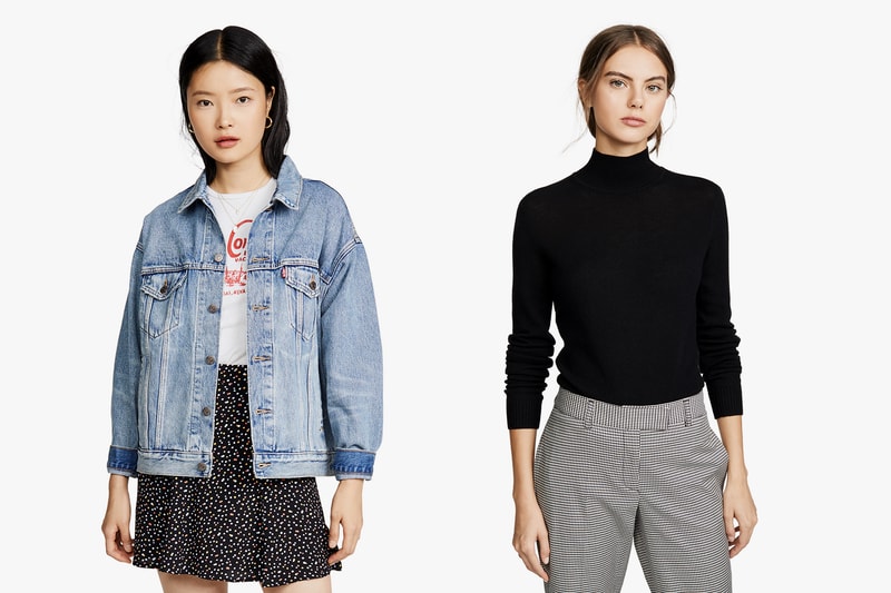 best fall basics wardrobe levis rag and bone theory club monaco madewell clothes turtleneck denim leather jacket coat t shirt jeans skirt affordable