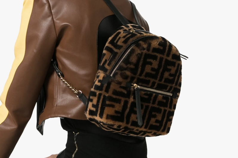 Fendi Logo Monogram Shearling Backpack Bag Brown Black Accessory Eye Catching Piece Statement Design