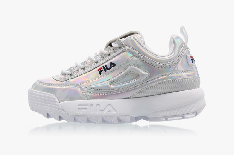 FILA Disruptor 2 Chunky Sneaker Trainer Holographic Silver Shiny